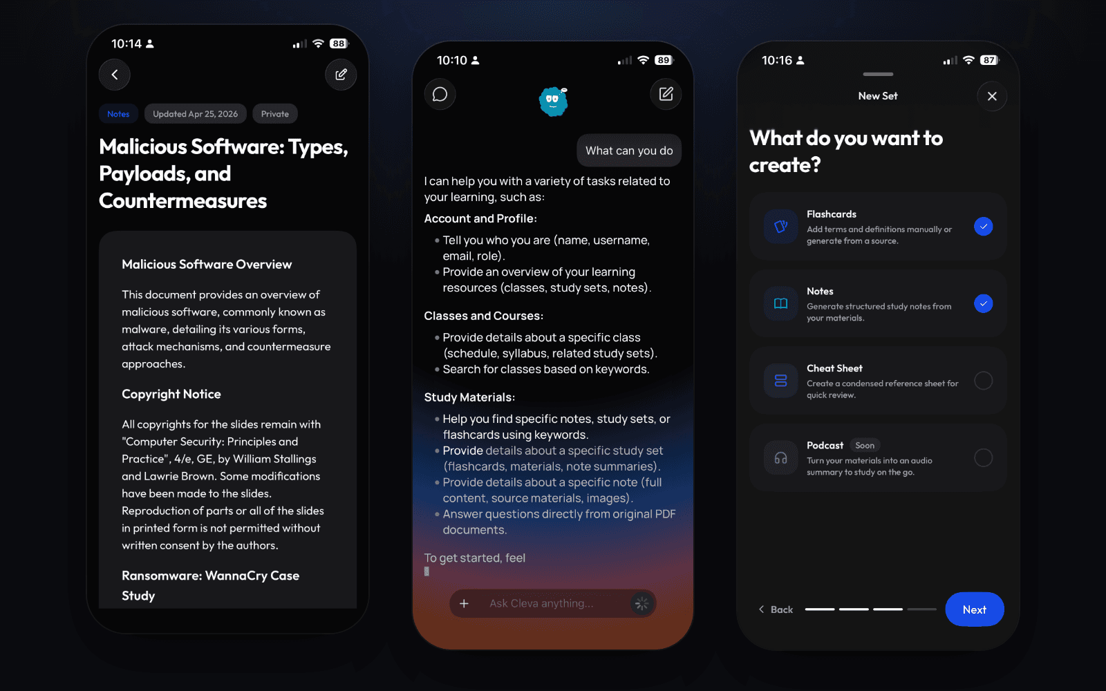 Clevaly on iPhone: notes, Cleva and creating a study set