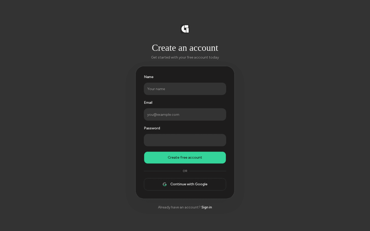 Glyph sign-up screen