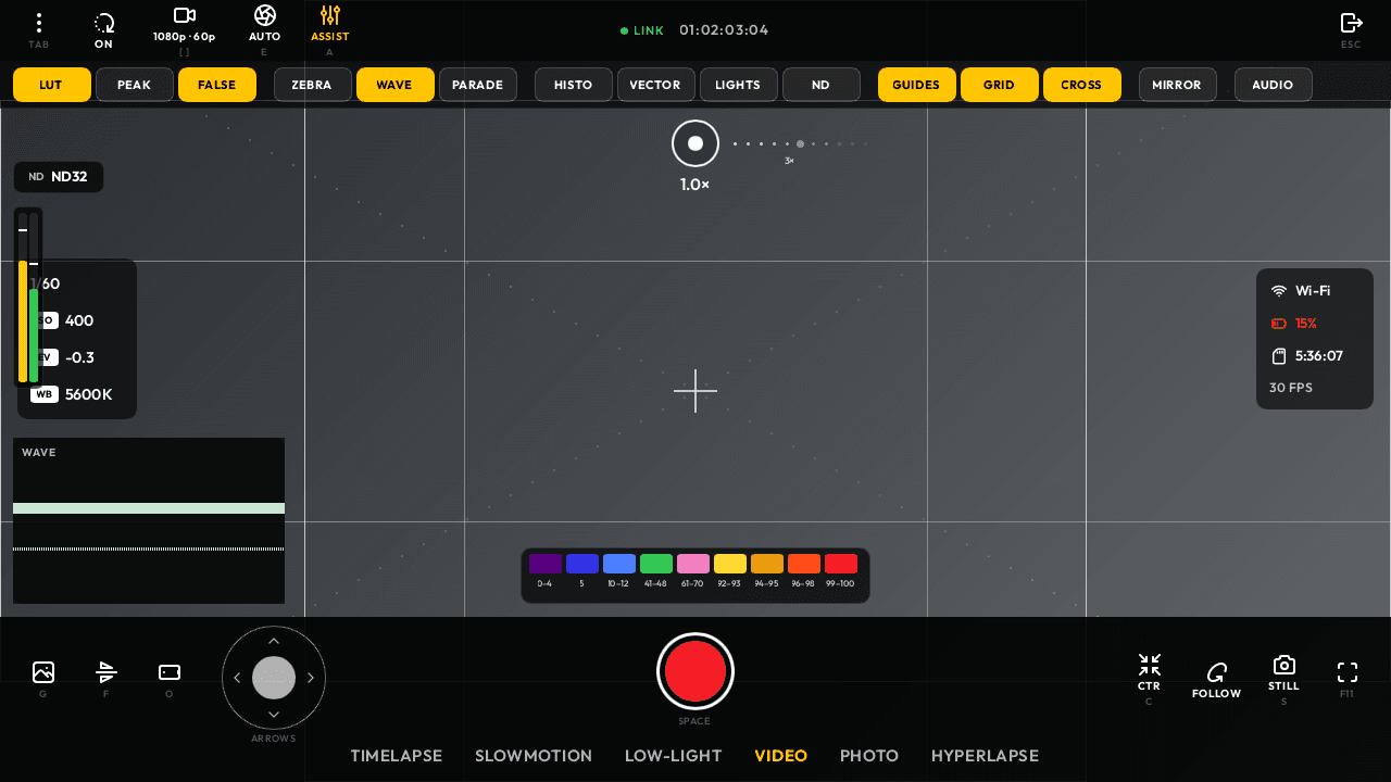 Pocket Monitor waveform, guides and audio meters